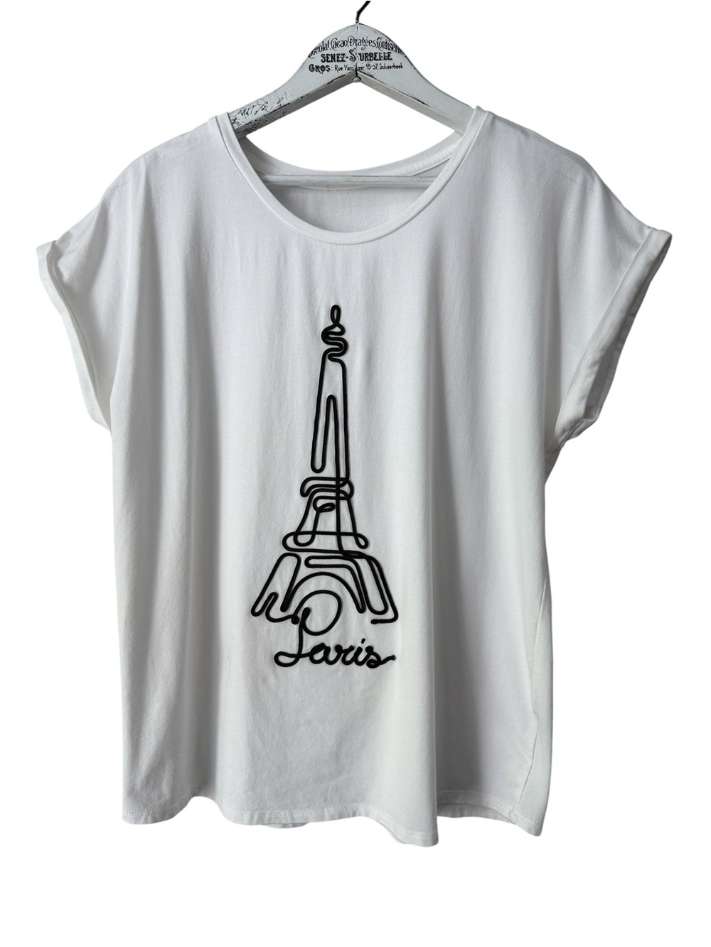Paris Eiffel Tower Relaxed Fit Graphic Tee With Raised Design Size M/L